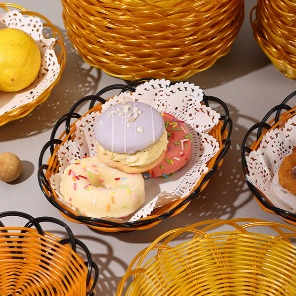 Rổ Nhựa Giả Mây Đựng Hoa Quả, Bánh Kẹo – Rổ Trang Trí Bàn Ăn, Đan Dày Chắc