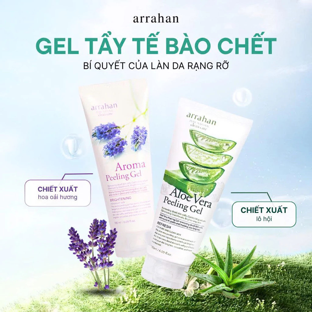 Combo 2 Tẩy Da Chết Arrahan Lô Hội + Lavender Hỗ Trợ Làm Dịu Da Kích Ứng, Mụn Đỏ, Cháy Nắng 180ml
