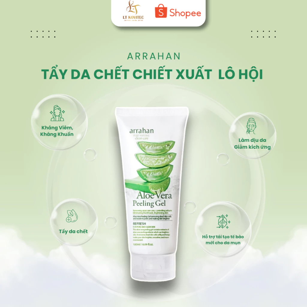 Combo 2 Tẩy Da Chết Arrahan Lô Hội + Lavender Hỗ Trợ Làm Dịu Da Kích Ứng, Mụn Đỏ, Cháy Nắng 180ml