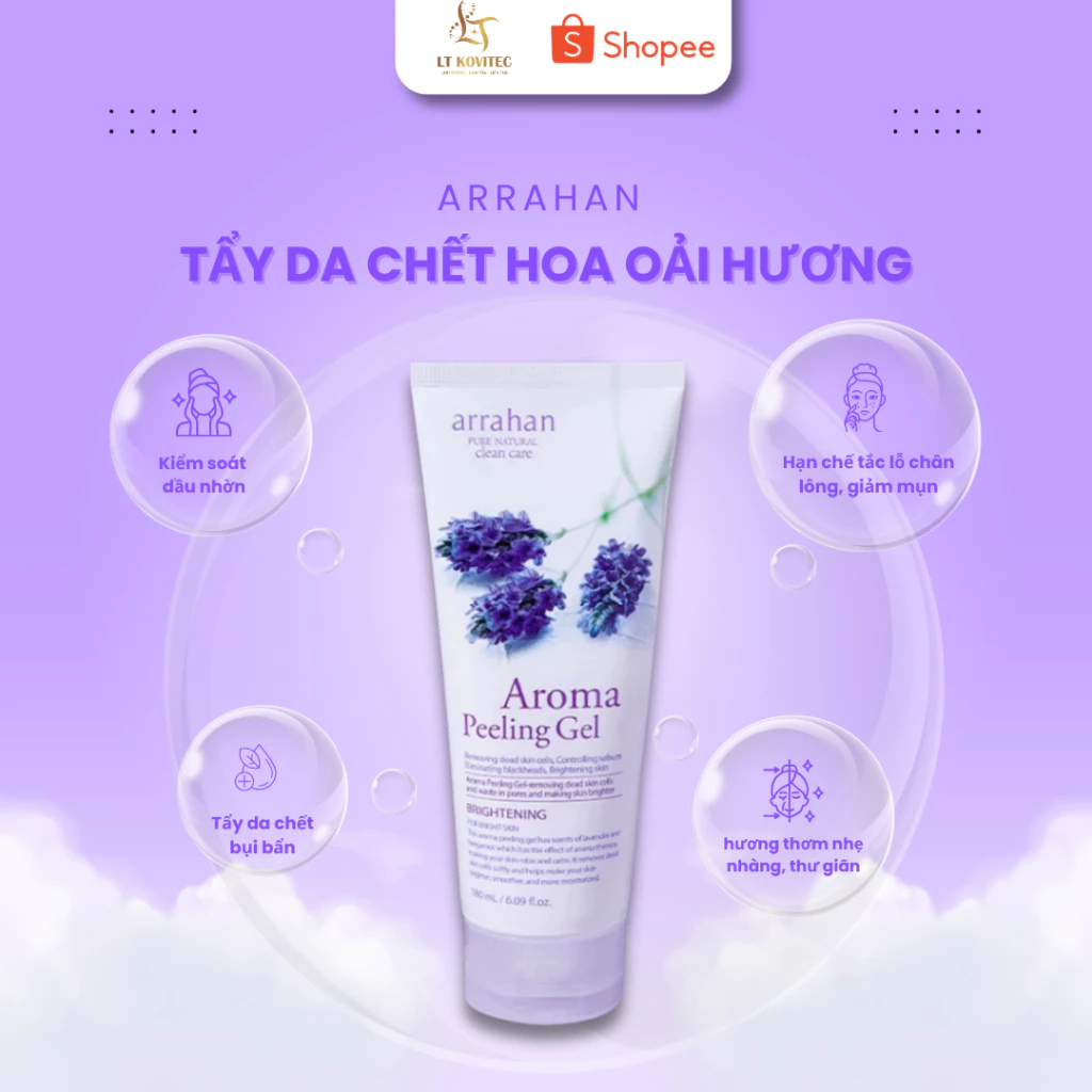 Combo 2 Tẩy Da Chết Arrahan Lô Hội + Lavender Hỗ Trợ Làm Dịu Da Kích Ứng, Mụn Đỏ, Cháy Nắng 180ml