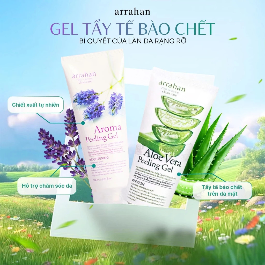 Combo 2 Tẩy Da Chết Arrahan Lô Hội + Lavender Hỗ Trợ Làm Dịu Da Kích Ứng, Mụn Đỏ, Cháy Nắng 180ml