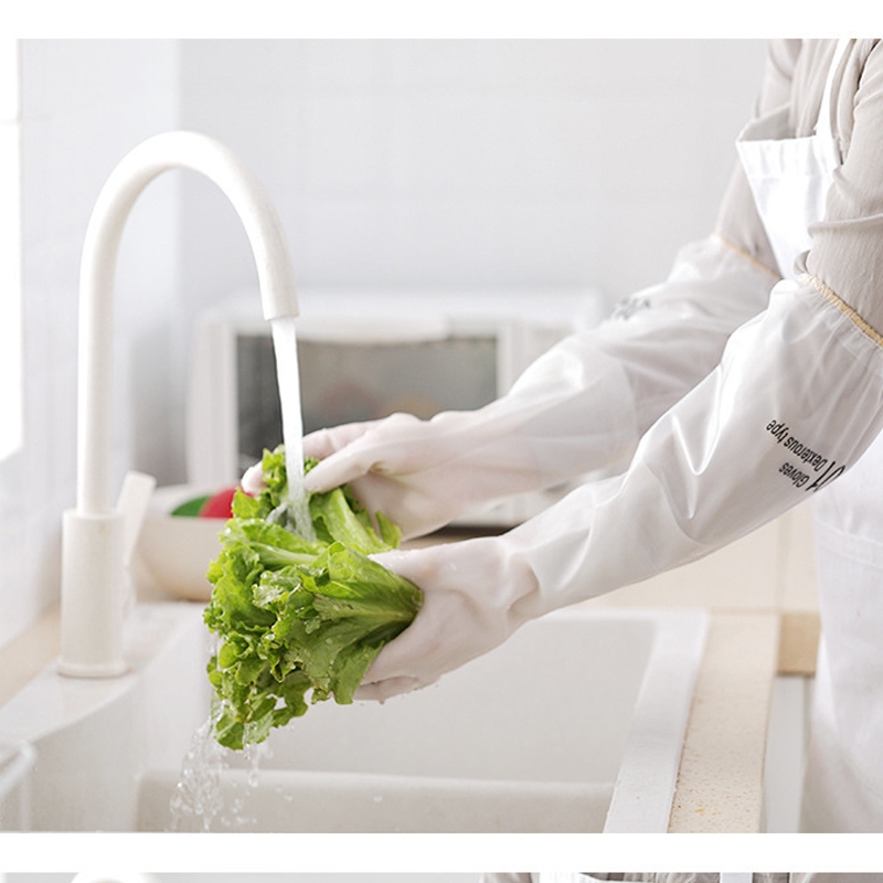 Găng tay rửa bát lót nỉ cổ dài 45cm , gang tay cao siêu dai bo chun chống tuột bảo vệ đôi tay SH0042