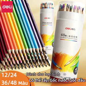 Bút Chì Màu Gốc Dầu & Xóa Được – Bộ 12/24/36/48 Màu, Lõi Chì Dày, Màu Tươi, Tặng Gọt Bút