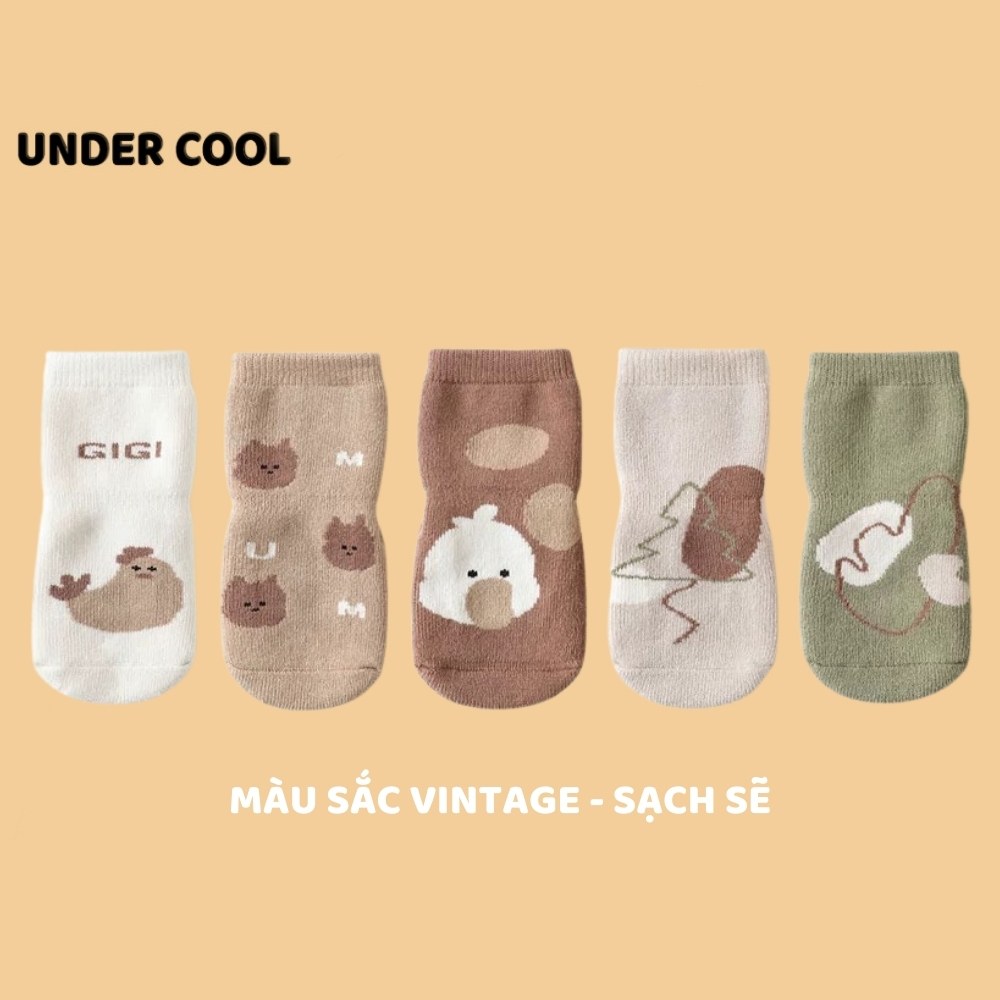 Set 5 đôi tất vớ trẻ em 0-4 tuổi UNDERCOOL chống trượt đế lót cao su họa tiết ngộ nghĩnh Live, TC64