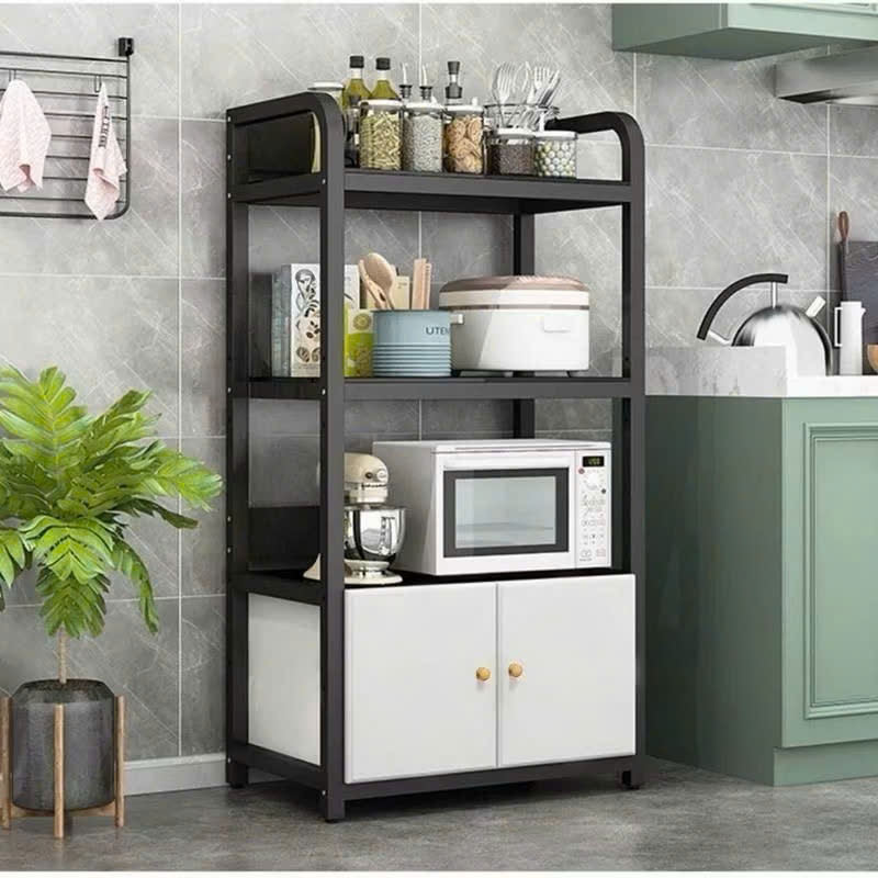 Kệ Đa Năng 4 Tầng Forest Home Có Tủ Tiện Lợi, Kệ Bếp Kệ Để Đồ Khung Sắt Tĩnh Điện Mặt Gỗ MDF Phủ Mine Chống Nước Bền Đẹp