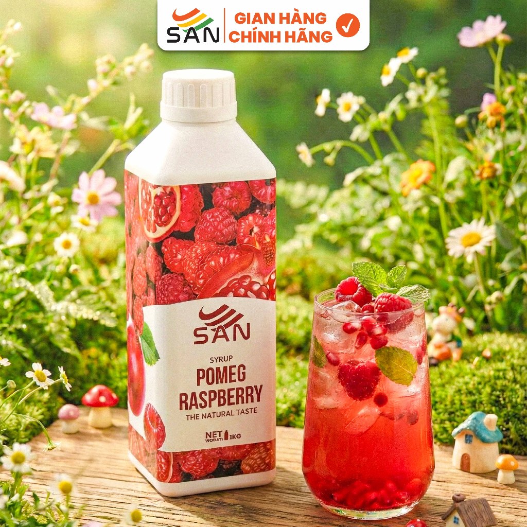 Syrup/siro LỰU ĐỎ - MÂM XÔI SAN (có mẫu thử) - Hương Thơm, Màu Sắc Nổi Bật