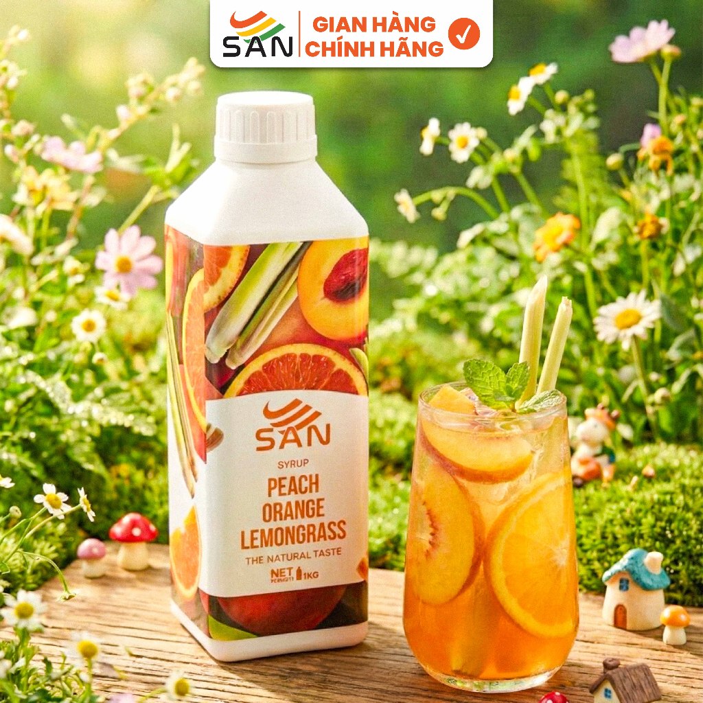 Syrup/siro ĐÀO CAM SẢ SAN (có mẫu thử) - Trái Cây Tự Nhiên - Hương Thơm, Màu Sắc Nổi Bật