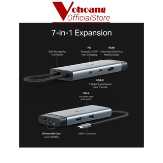 TP-LINK UH7020C - Hub USB Type-C 7in1 Với HDMI 4K, SD & microSD UHS-I, PD 100W, Truyền Dữ Liệu 5Gbps