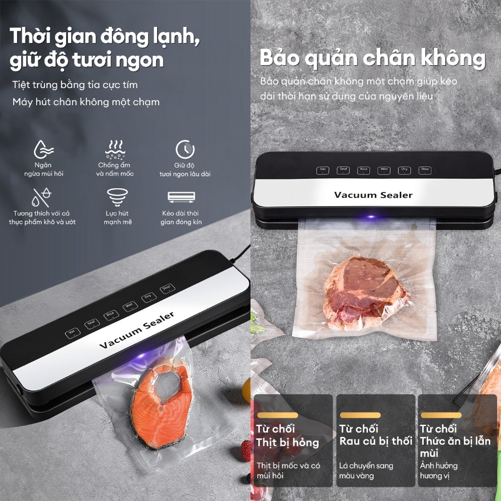 EXYT Máy Hút Chân Không Gia Đình - Tia Cực Tím Khử Trùng, Tặng 30 Túi, Lực Hút Mạnh, 5 Chế Độ, Độ tươi lâu dài