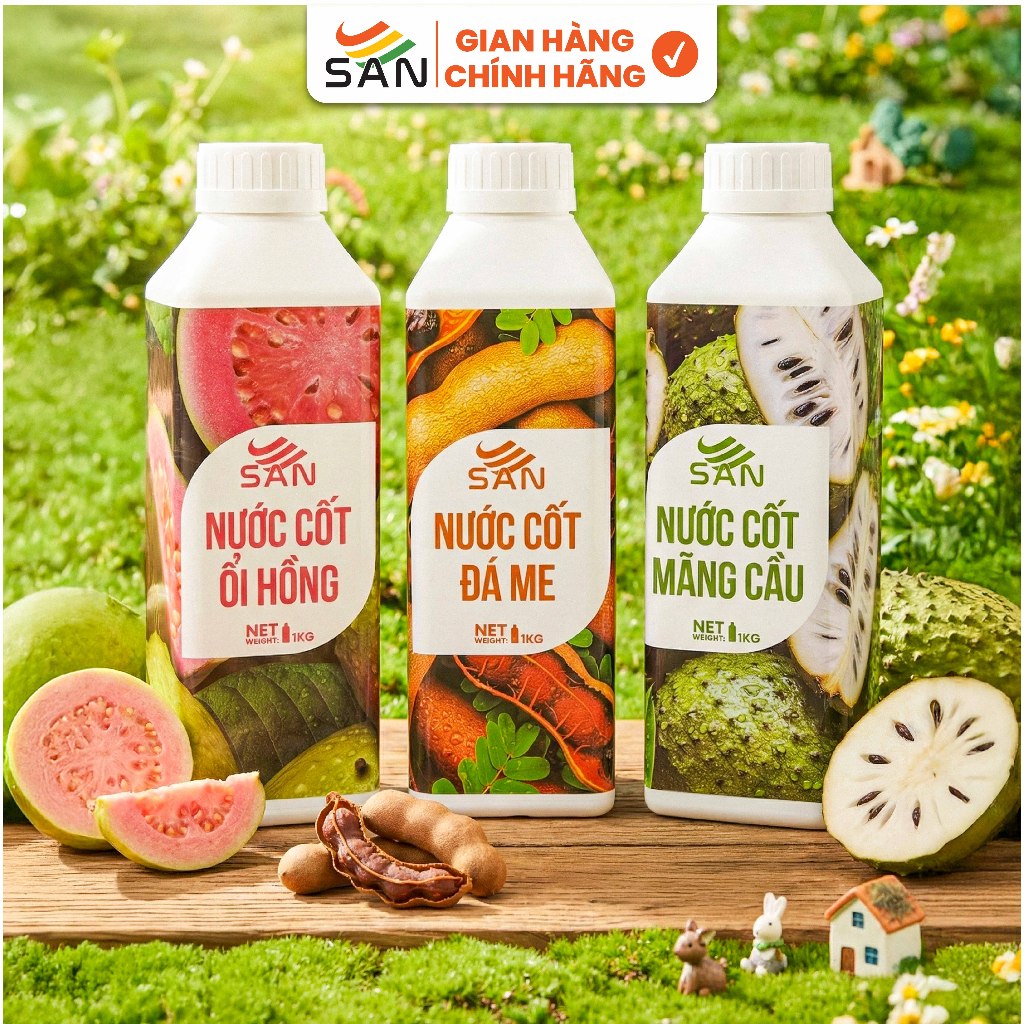 Nước cốt trái cây SAN (mẫu thử), Trái Cây Tự Nhiên, Hương Thơm, Màu Sắc Nổi Bật, tặng sách công thức