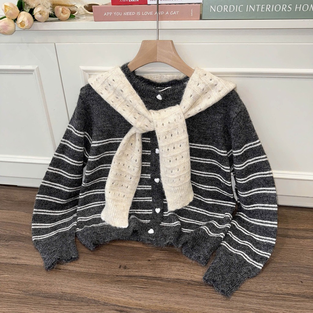 Áo Khoác Cardidgan Mirage Phối Khăn Choàng Hot Trend Local Brand Chất Len Mềm Mịn.