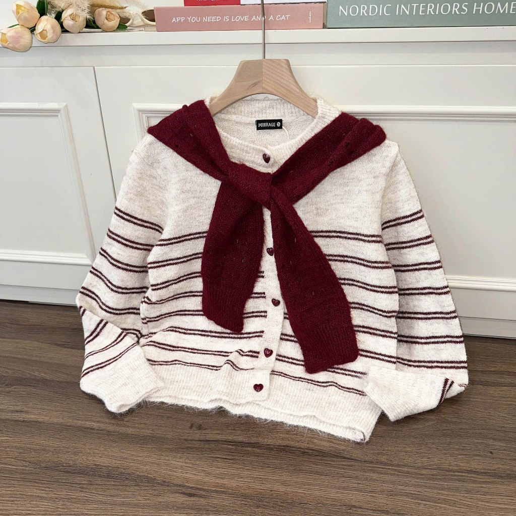 Áo Khoác Cardidgan Mirage Phối Khăn Choàng Hot Trend Local Brand Chất Len Mềm Mịn.