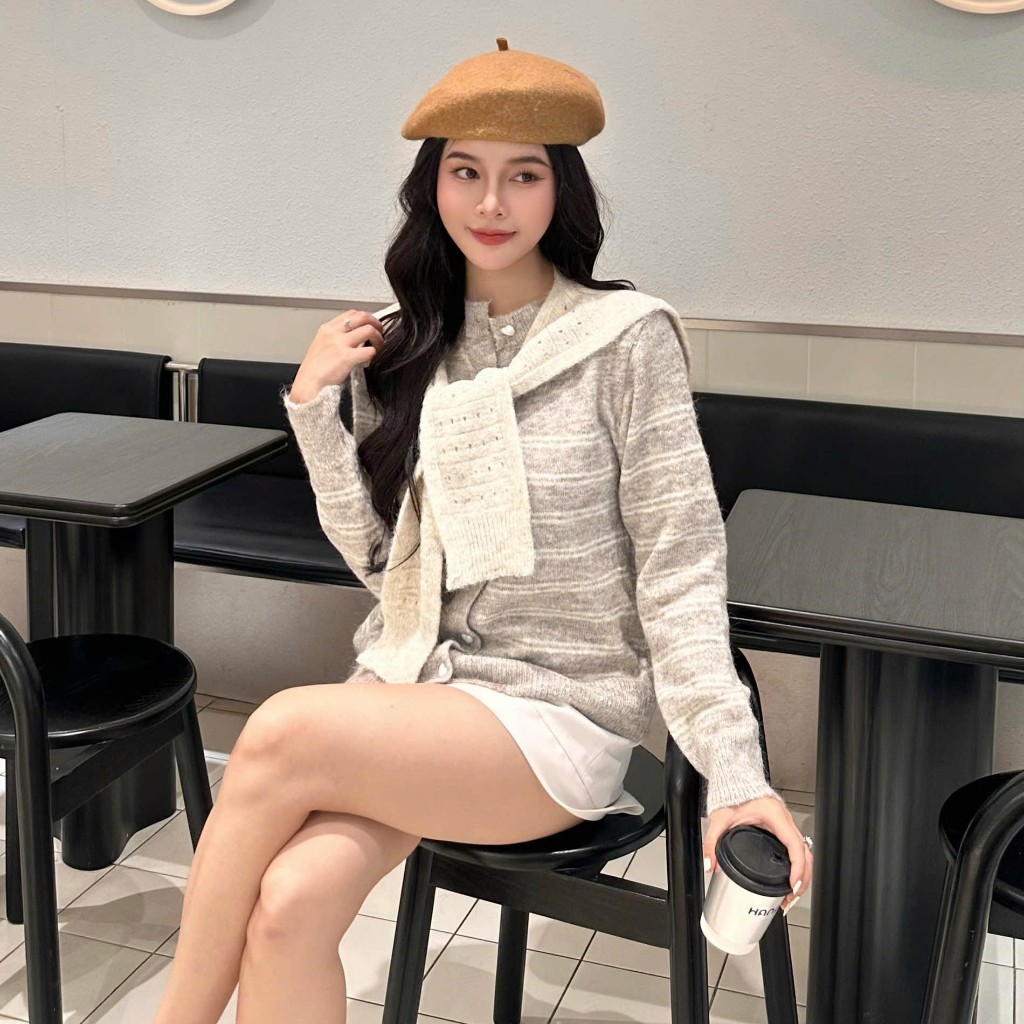 Áo Khoác Cardidgan Mirage Phối Khăn Choàng Hot Trend Local Brand Chất Len Mềm Mịn.