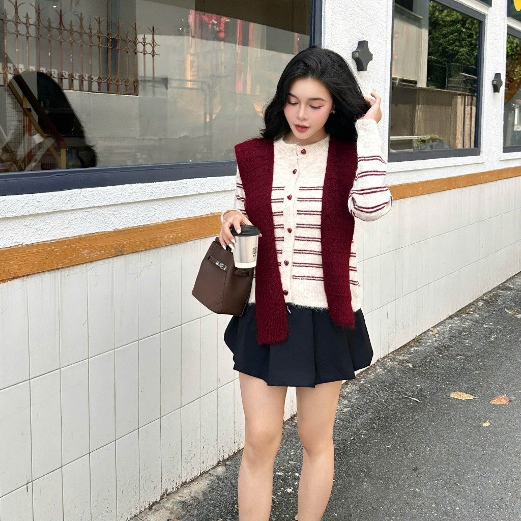 Áo Khoác Cardidgan Mirage Phối Khăn Choàng Hot Trend Local Brand Chất Len Mềm Mịn.