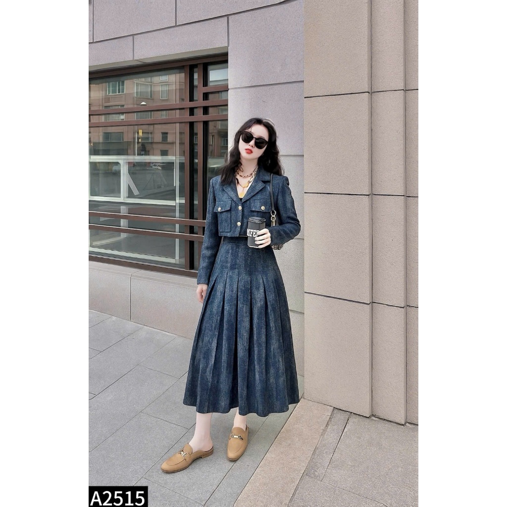 Set áo Vest phối chân váy midi dáng dài A2515