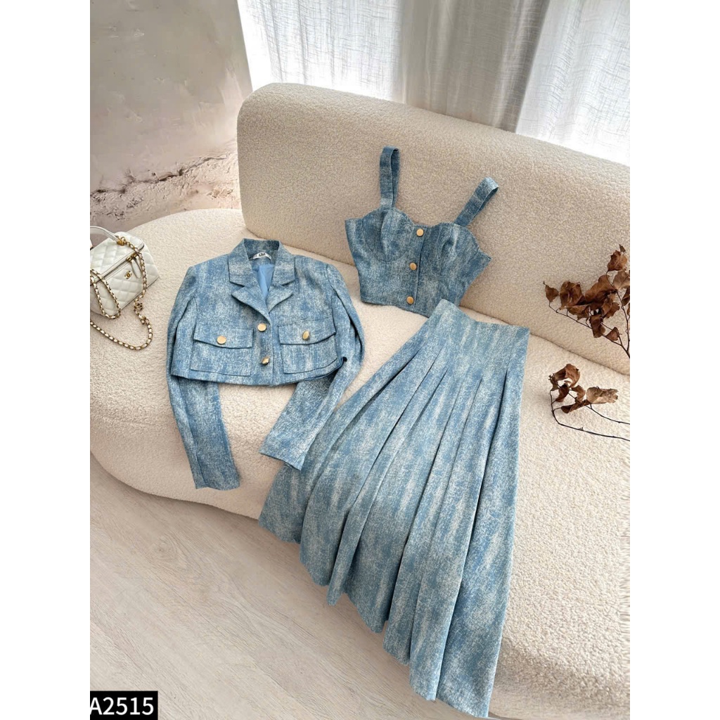 Set áo Vest phối chân váy midi dáng dài A2515