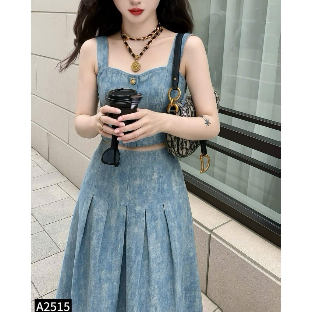 Set áo Vest phối chân váy midi dáng dài A2515