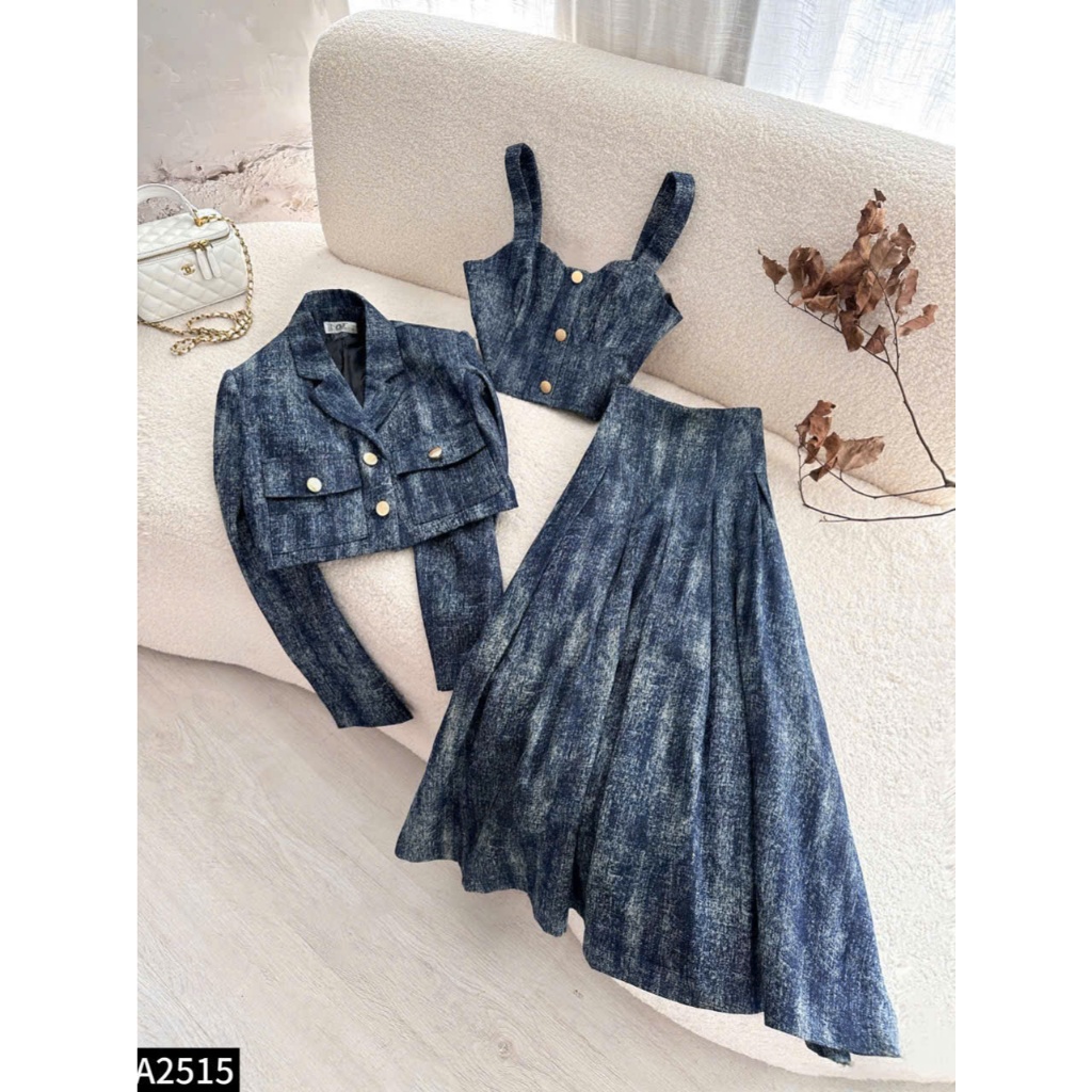 Set áo Vest phối chân váy midi dáng dài A2515