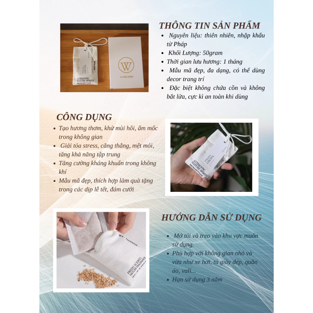 Túi Thơm Treo Tủ Quần Áo, Xe Hơi - Hương Thiên Nhiên, Khử Mùi, Giữ Hương Lâu