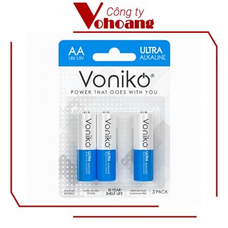 [SALE] Vỉ 3 viên pin Alkaline AA Thương Hiệu Mỹ Voniko chất lượng cao, bền bỉ, hiệu năng vượt trội