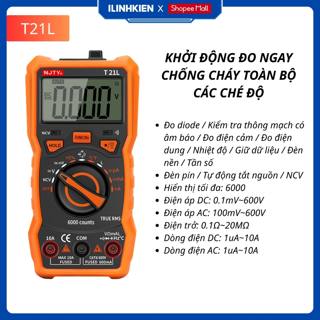 Đồng Hồ Đo Điện Vạn Năng NJTY T21L Đo Điện Xoay Chiều/Tụ Điện/Điện Áp Siêu Nhanh Chất Lượng Cao ILinhkien