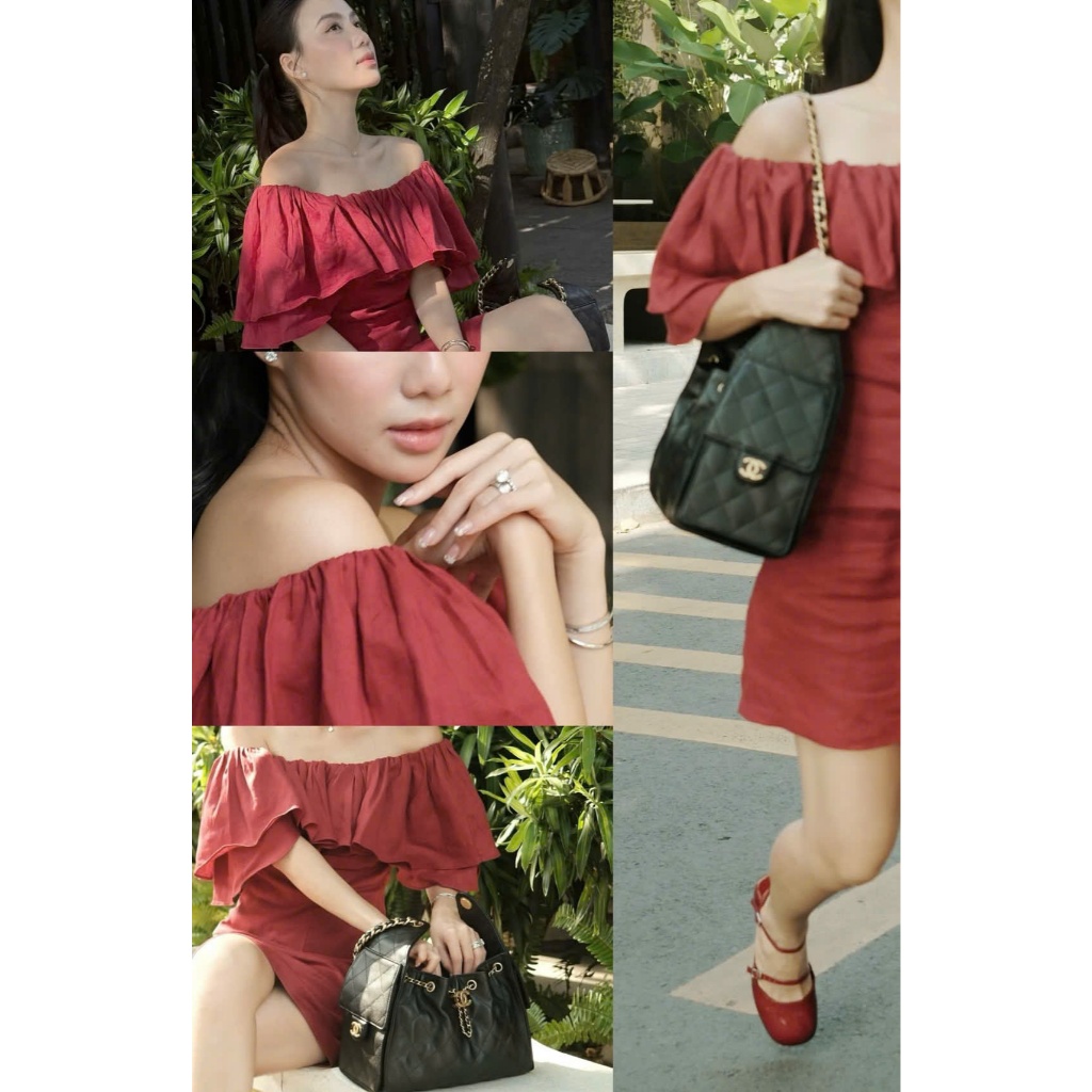 𝗕𝗼𝗻𝗴 𝗗𝗿𝗲𝘀𝘀- Đầm Linen trễ vai bèo