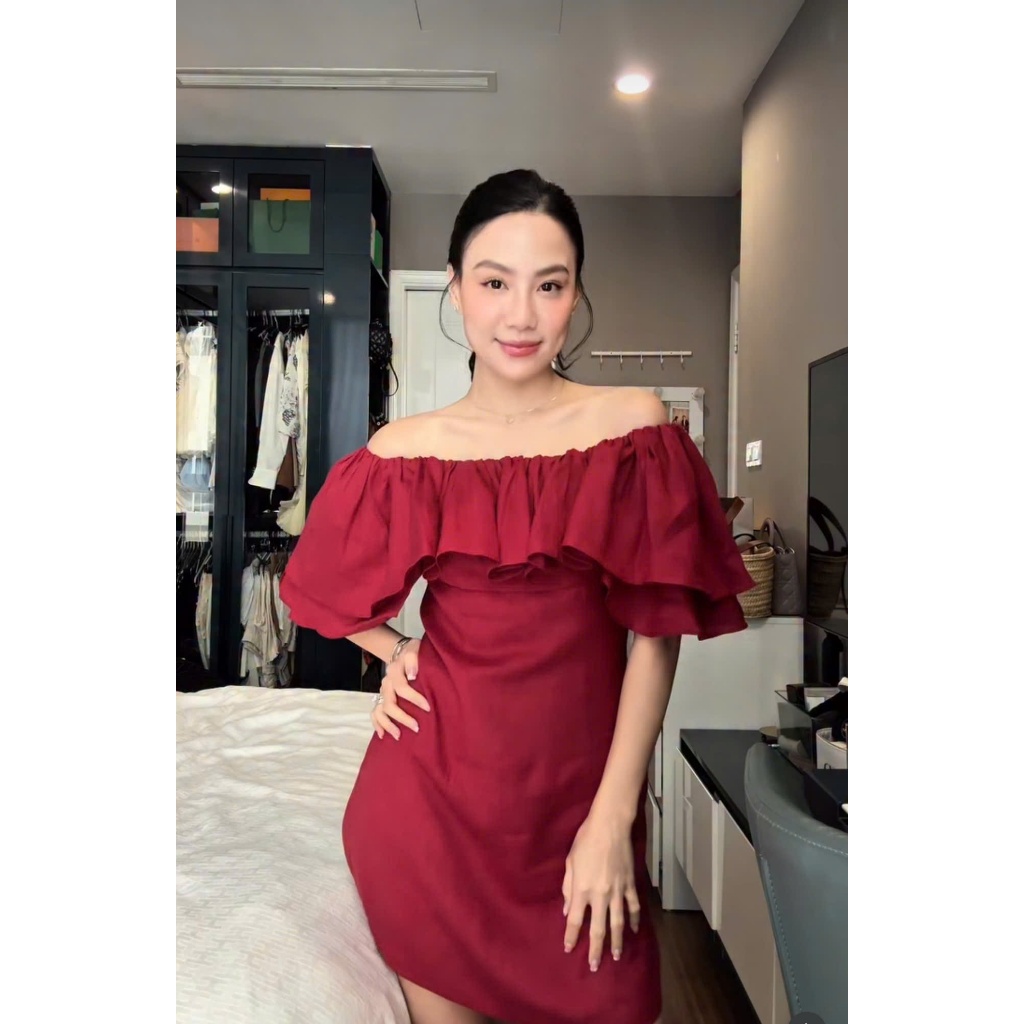 𝗕𝗼𝗻𝗴 𝗗𝗿𝗲𝘀𝘀- Đầm Linen trễ vai bèo