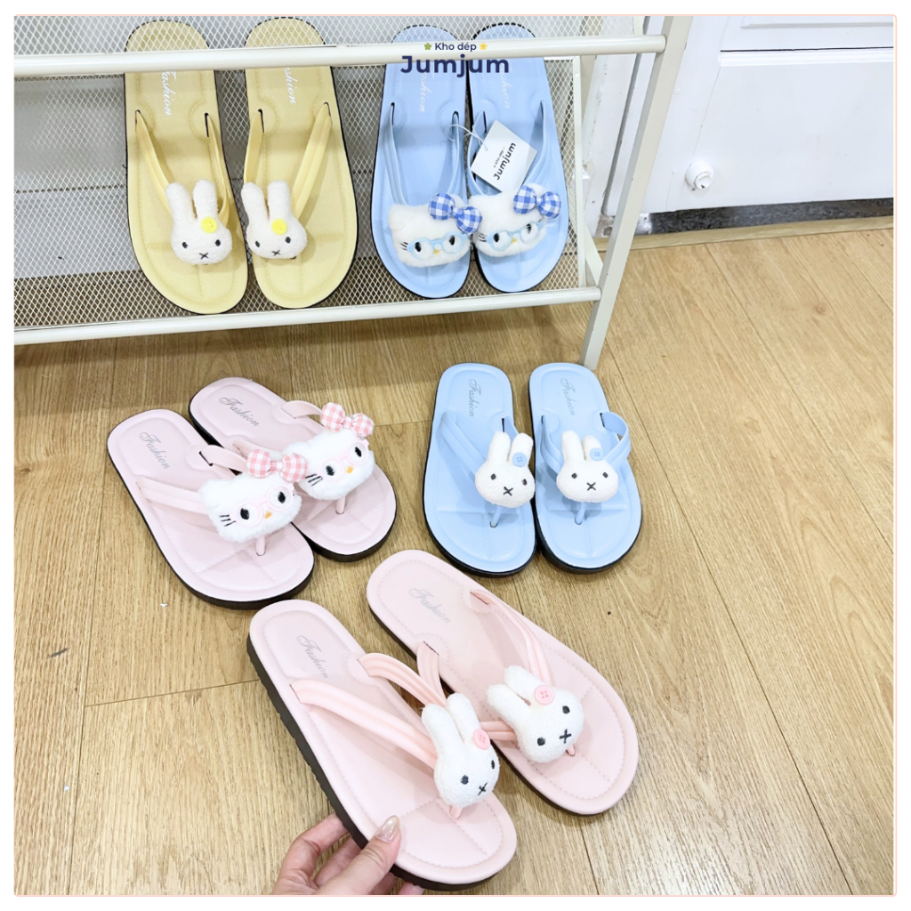 Dép xỏ ngón dễ thương mèo kitty nổi 3D đế mềm đúc dày 1.5 cm chống trượt thời trang đế phẳng kháng nước phong cách Hàn Q