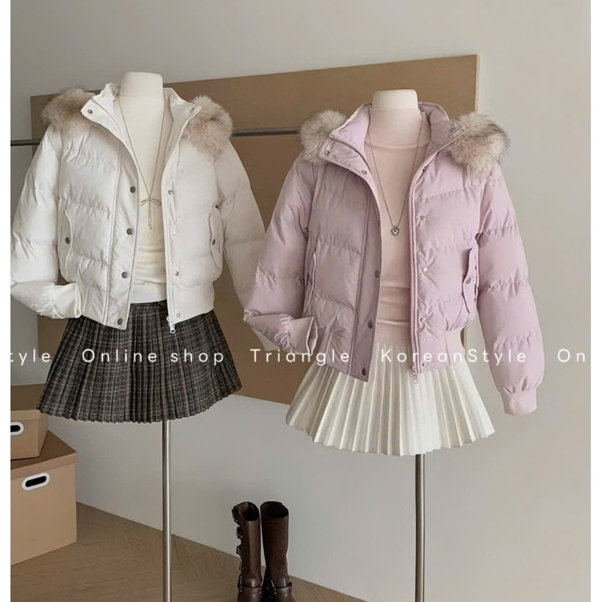 TRIANGLE - Young Puffer Jacket (form bé) (Cân nhắc kỹ, return is not welcomed) Áo khoác phao mũ lông Hàn Quốc lót lông