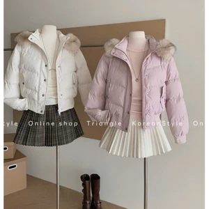 TRIANGLE - Young Puffer Jacket (form bé) (Cân nhắc kỹ, return is not welcomed) Áo khoác phao mũ lông Hàn Quốc lót lông