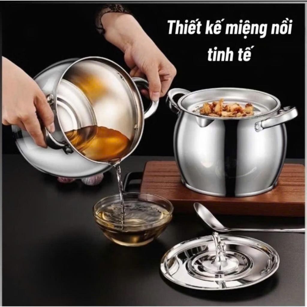 Âu lọc dầu inox 304, âu lọc dầu mỡ, bình lọc dầu vừa đựng dầu vừa nấu ăn dung tích 1L và 3L