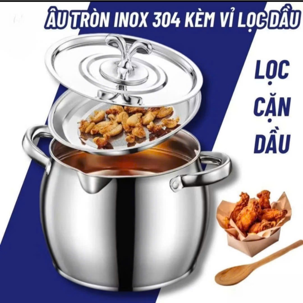 Âu lọc dầu inox 304, âu lọc dầu mỡ, bình lọc dầu vừa đựng dầu vừa nấu ăn dung tích 1L và 3L