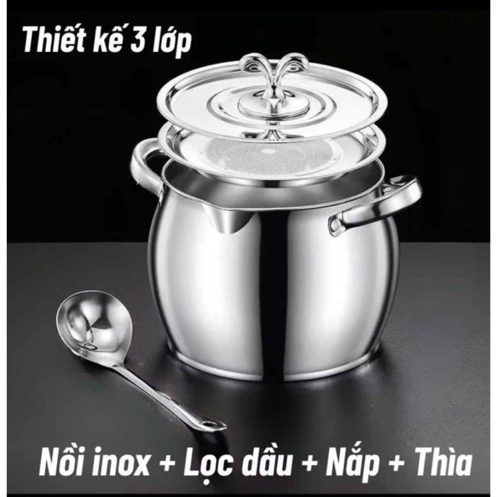 Âu lọc dầu inox 304, âu lọc dầu mỡ, bình lọc dầu vừa đựng dầu vừa nấu ăn dung tích 1L và 3L