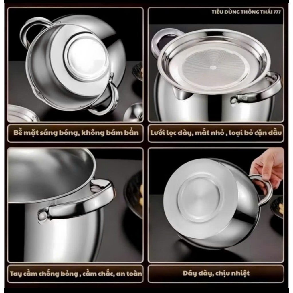 Âu lọc dầu inox 304, âu lọc dầu mỡ, bình lọc dầu vừa đựng dầu vừa nấu ăn dung tích 1L và 3L