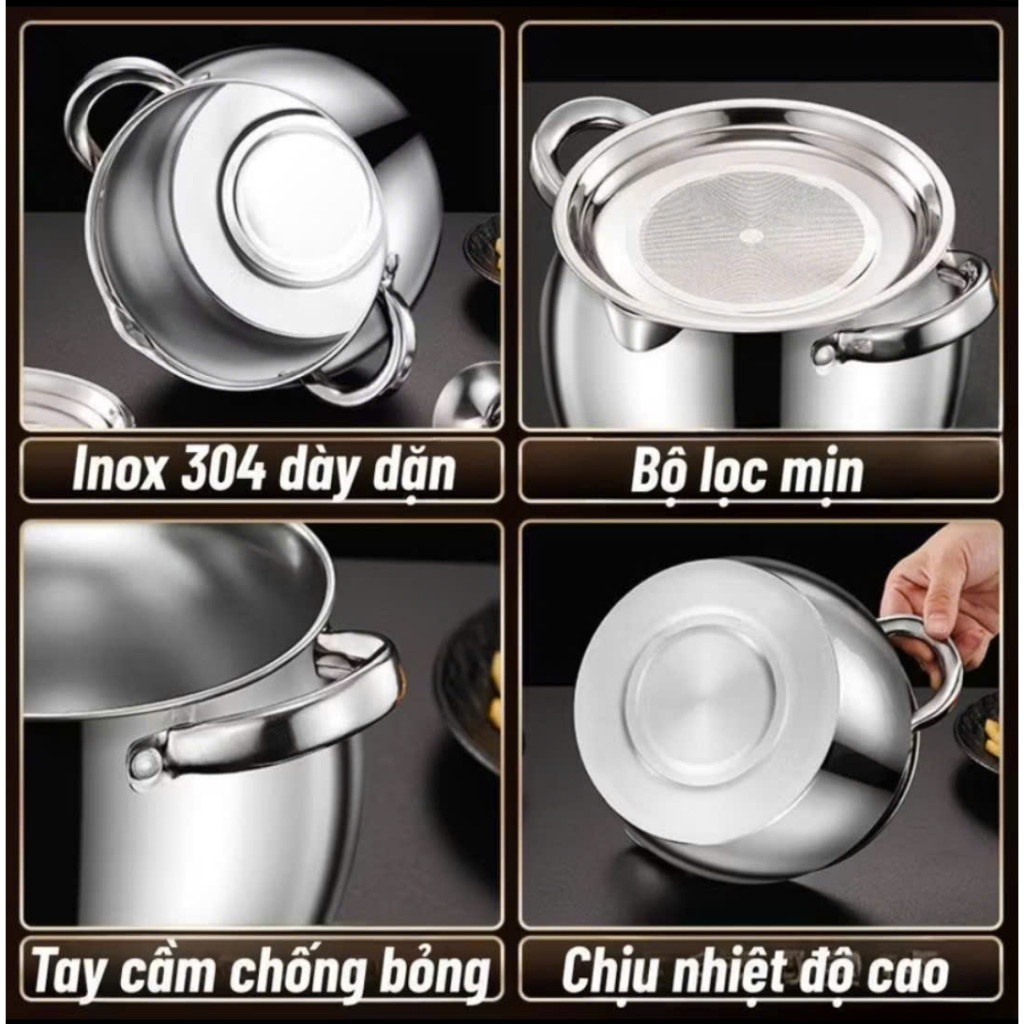 Âu lọc dầu inox 304, âu lọc dầu mỡ, bình lọc dầu vừa đựng dầu vừa nấu ăn dung tích 1L và 3L