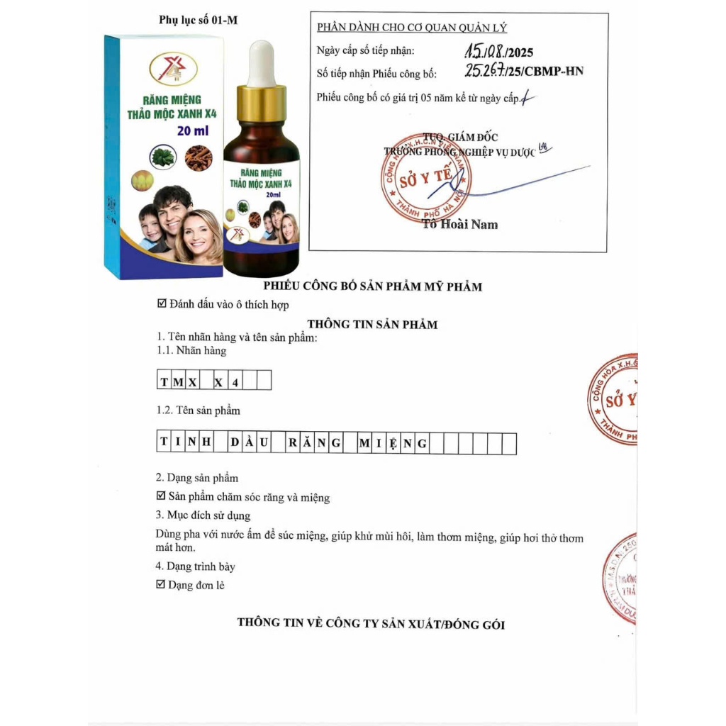 [Chính hãng] Dầu răng miệng Thảo mộc xanh X4 chai to 20ml Date mới+ quà tặng