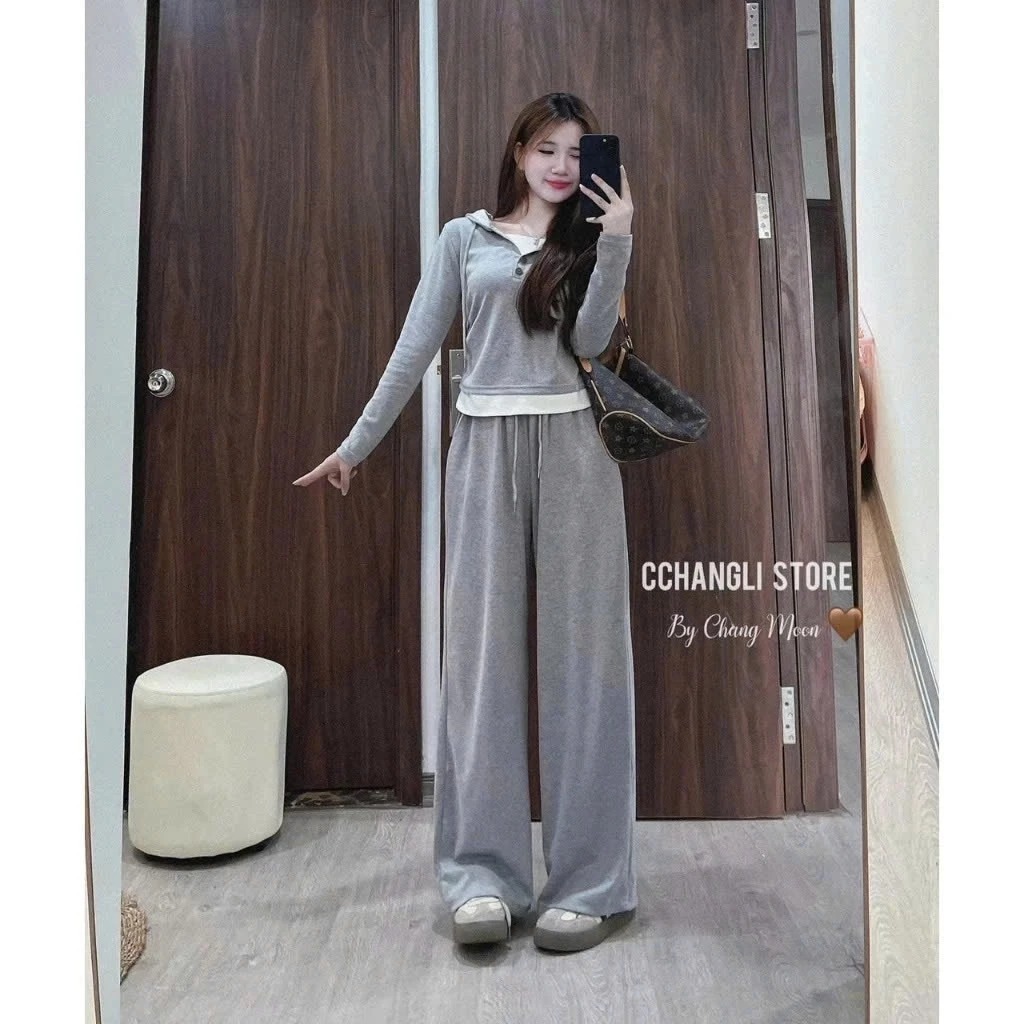 Sét Thể thao nữ Mũ phối Chất Thun Tăm Dày dặn Phối Viền Gấu Trăng 2 màu Đen-Xám Thời trang thể thao hottrend 2026