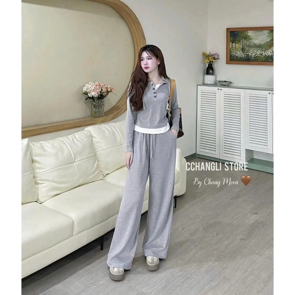 Sét Thể thao nữ Mũ phối Chất Thun Tăm Dày dặn Phối Viền Gấu Trăng 2 màu Đen-Xám Thời trang thể thao hottrend 2026