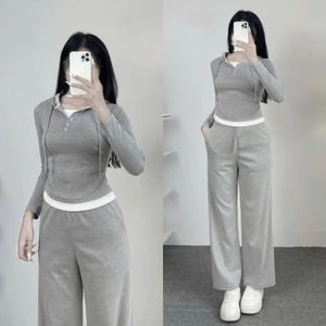 Sét Quần áo dài nữ phối mũ viền trắng From dáng thể thao cực ôm dáng Chất thun cotton Dày dặn Siêu co dãn