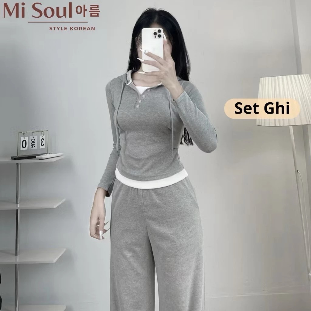 Sét Thể thao nữ Mũ phối Chất Thun Tăm Dày dặn Phối Viền Gấu Trăng 2 màu Đen-Xám Thời trang thể thao hottrend 2026