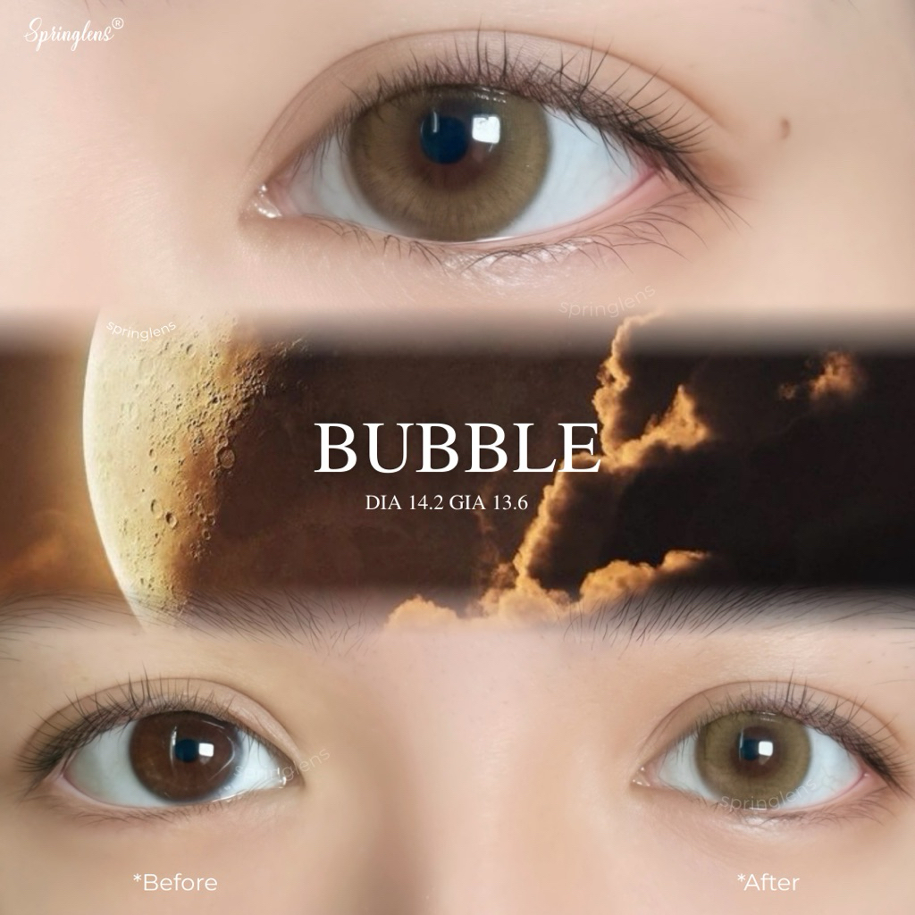 Kính áp tròng nâu trà Bubble Brown viền nhẹ có giãn tròng 3 tháng 0-7 độ | Spring Lens