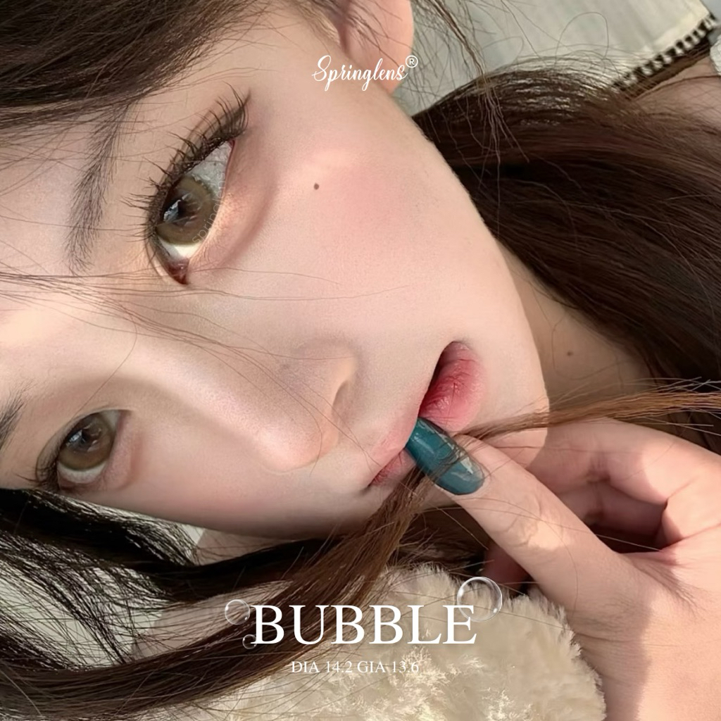 Kính áp tròng nâu trà Bubble Brown viền nhẹ có giãn tròng 3 tháng 0-7 độ | Spring Lens