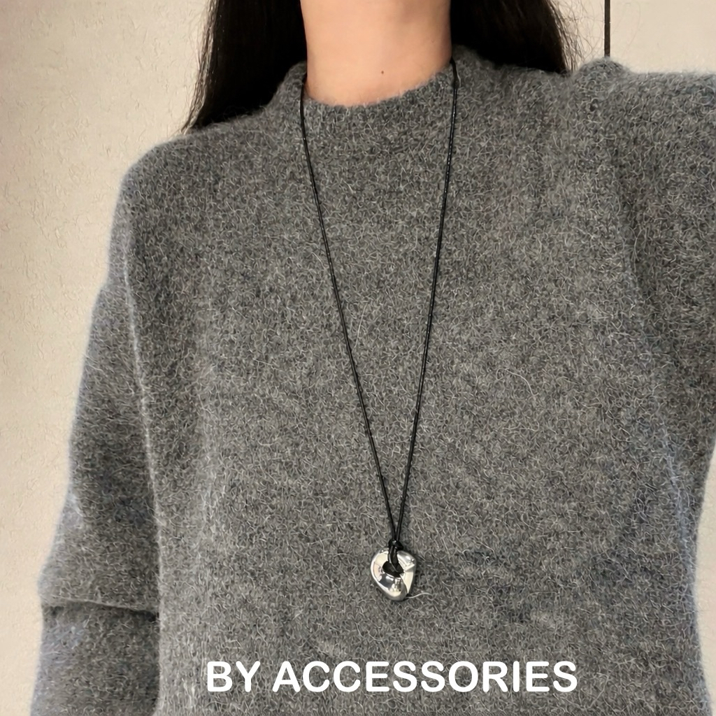 Dây chuyền nữ unisex titan mặt hình học kim loại cá tính mới lạ cùng dây da kiểu rút không gỉ WN2559 BY ACCESSORIES