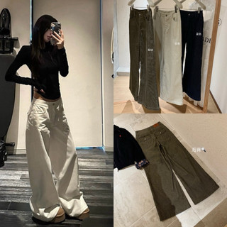 𝐏𝐡𝐢𝐞𝐧 𝐖𝐆𝐖𝐄 | (Sẵn Be SM) W8257 Quần Kaki Nhung Tăm Cạp Cao Ống Suông Rộng Loe Nhẹ 3 Màu Trơn