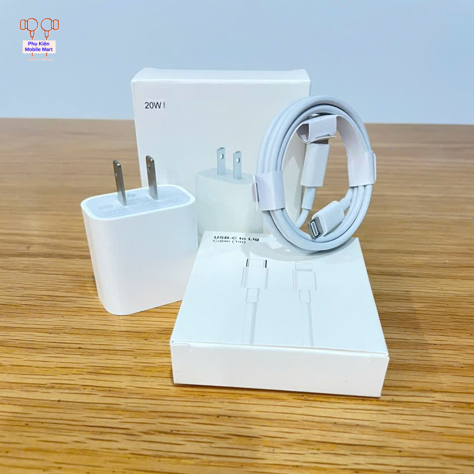 Bộ Sạc Nhanh 20W Chuẩn PD – Cổng Type-C, Kèm Cáp Light cho Ip 6 đến Ip 14 - Cáp Chống Gãy