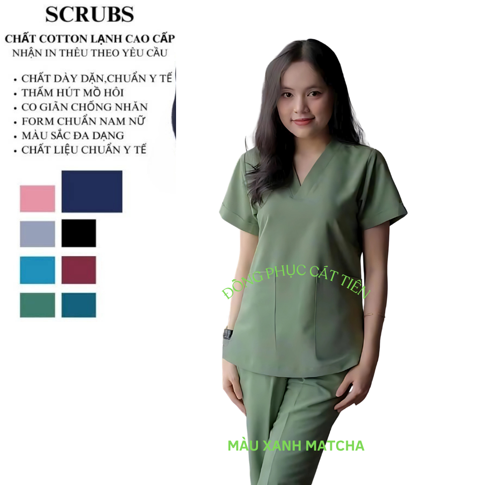 Bộ Scrubs cổ tim phòng mổ, đồng phục Spa, phòng khám, Bác Sĩ, quần áo đồng phục phẫu thuật COTTON