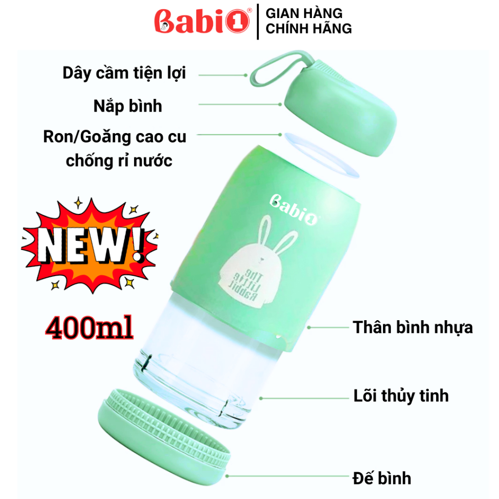 Bình Nước Giữ Nhiệt Lõi Thủy Tinh Babi1 400ml – Trữ Sữa Đựng Nước Cho Mẹ Sau Sinh, Bé Đi Học