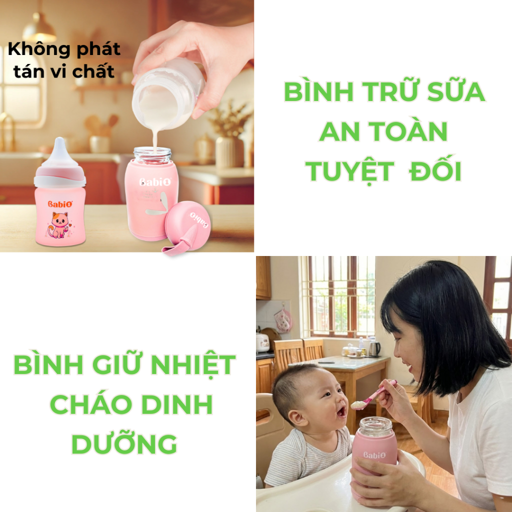 Bình Nước Giữ Nhiệt Lõi Thủy Tinh Babi1 400ml – Trữ Sữa Đựng Nước Cho Mẹ Sau Sinh, Bé Đi Học