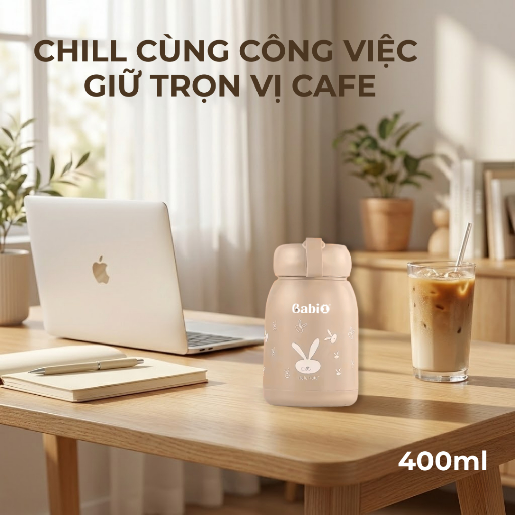 Bình Nước Giữ Nhiệt Lõi Thủy Tinh Babi1 400ml – Trữ Sữa Đựng Nước Cho Mẹ Sau Sinh, Bé Đi Học