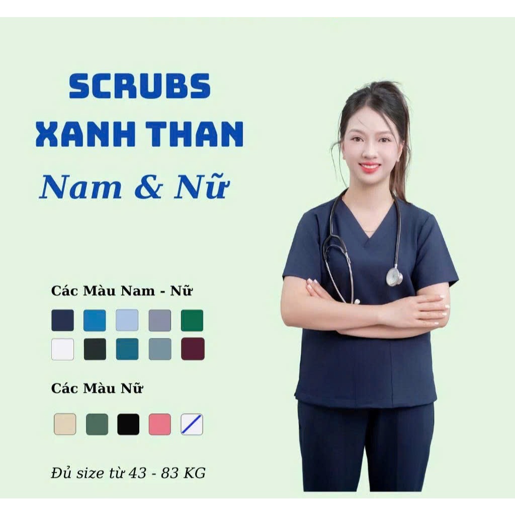 Bộ Scrubs Nữ Spa Cổ Tim Chất Vải Cotton Lạnh Cao Cấp Không Nhăn [NHẬN THÊU TÊN, LOGO